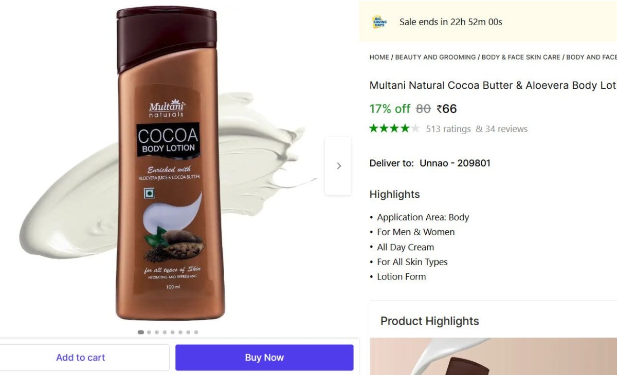 Cocoa Butter & Aloevera Body Lotion, 100 ml @ ₹66

👉

M