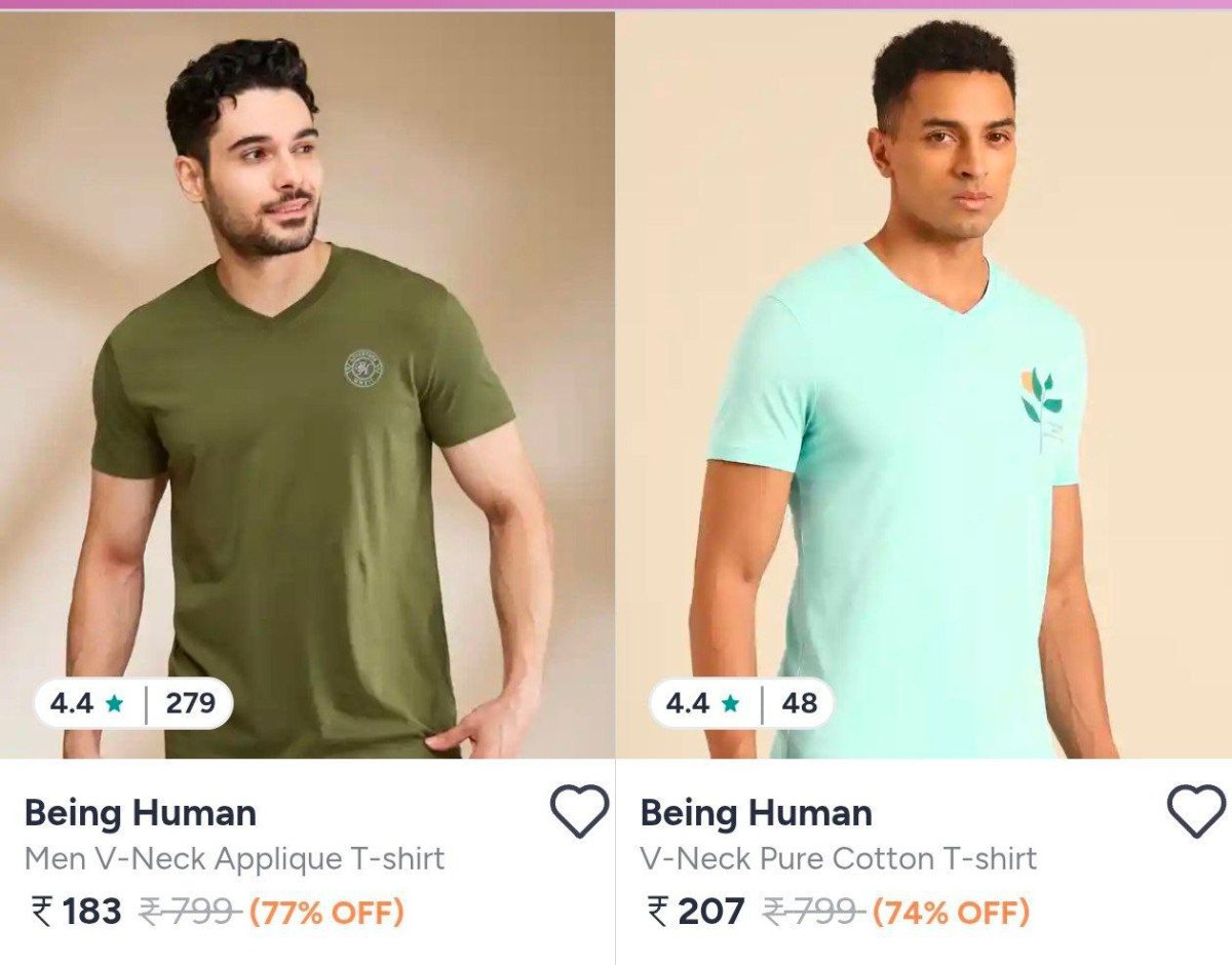 Myntra : Upto 77% Off On Being Human Clothing 

Tshirts :  
