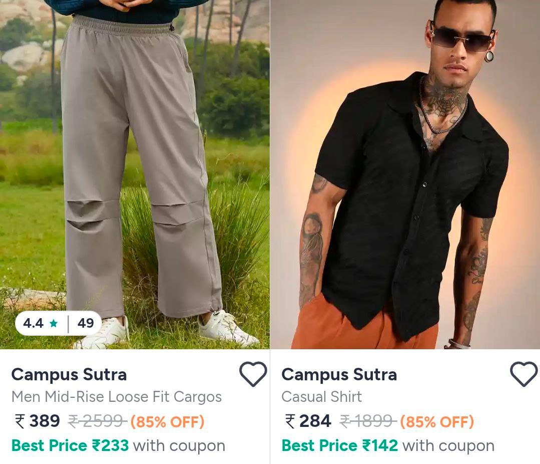 Myntra  | Upto 85% Off On Campus Sutra Clothing.

Men : 
Wom