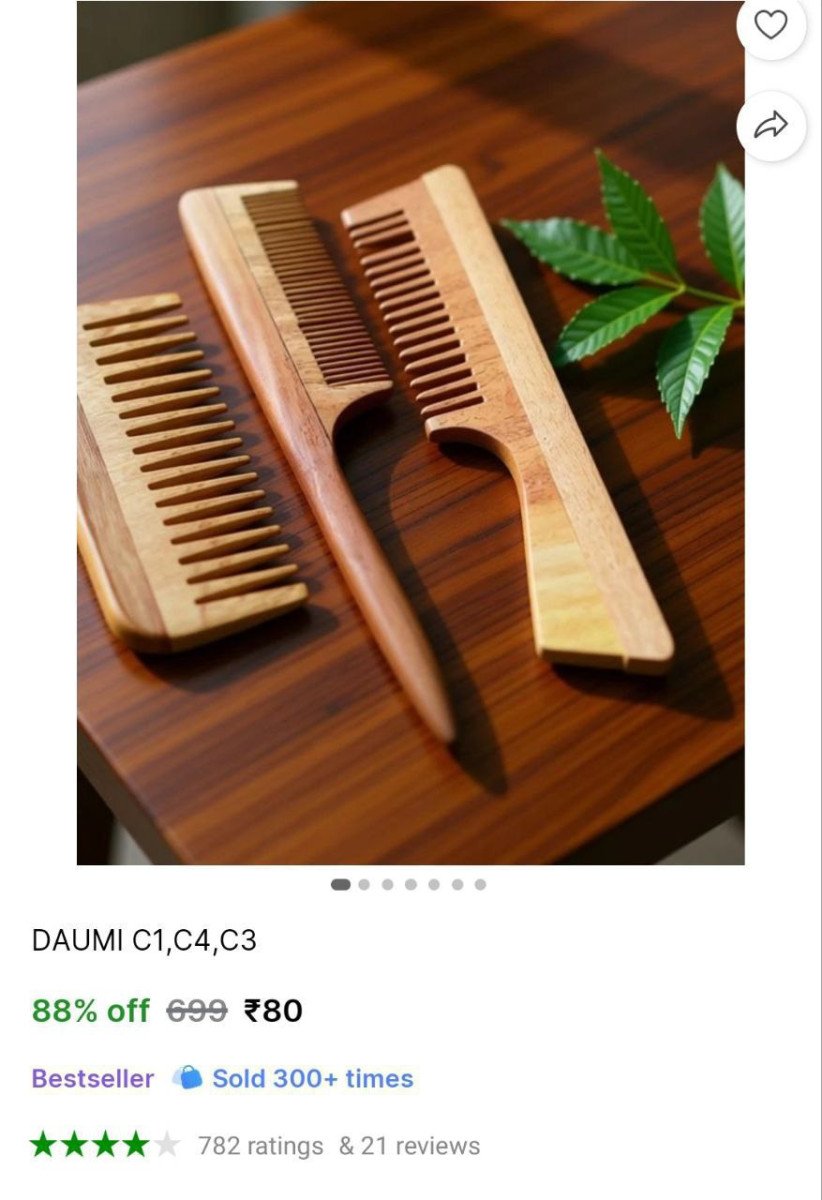 🔥  Wooden Hair Comb Pack of 3 @ ₹80

🔗 

More De