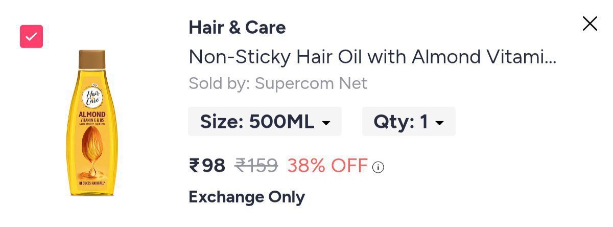 Hair & Care Hair Oil 500ml @ ₹98. 

👉

More Details �