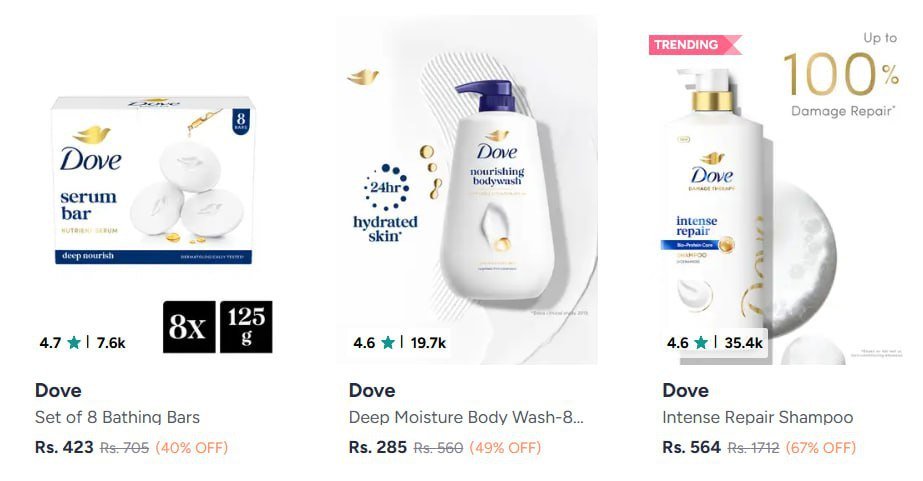 Myntra | Upto 65-67% OFF on Dove TRESemme only for 2 hours.
