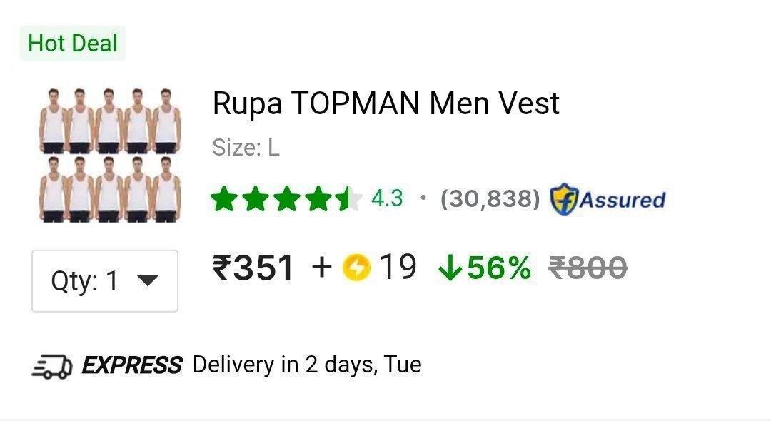 🔥Pack Of 10 Rupa Vest ₹351 + 19 SuperCoin 

👉

◼�