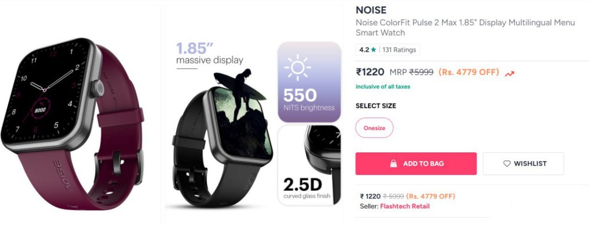 Myntra | Noise Pulse2 Max Only At 850 + use coupon code Nois