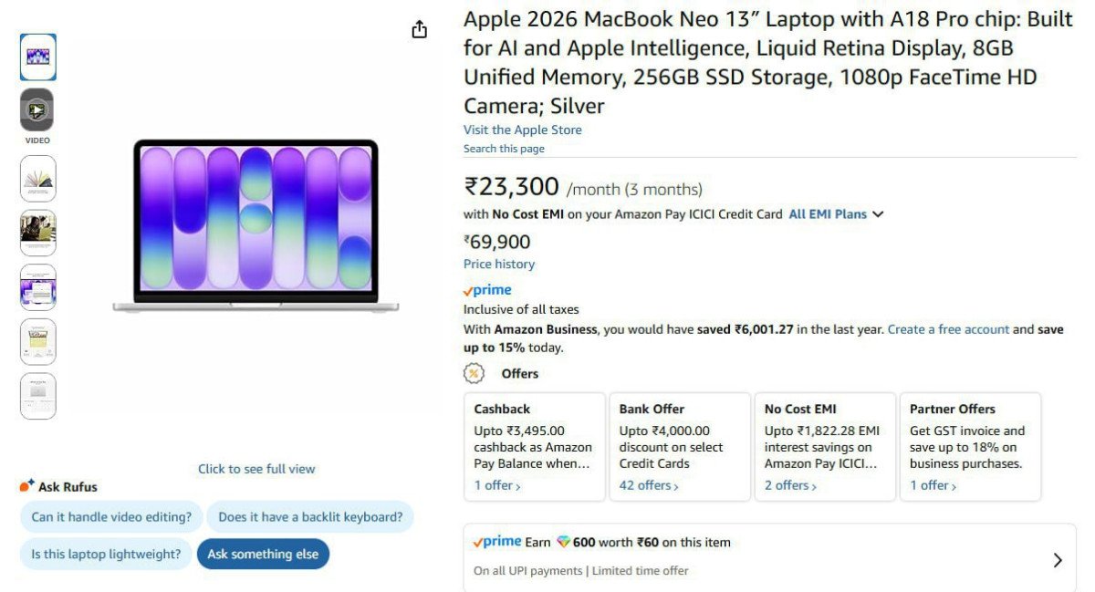 Apple 2026 MacBook Neo 13″ Laptop @62650 Using Axis CC



