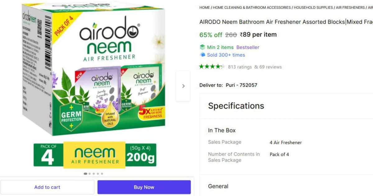 Neem Bathroom Air Freshener (4 x 50) @ ₹89 



Min 2 Buy

