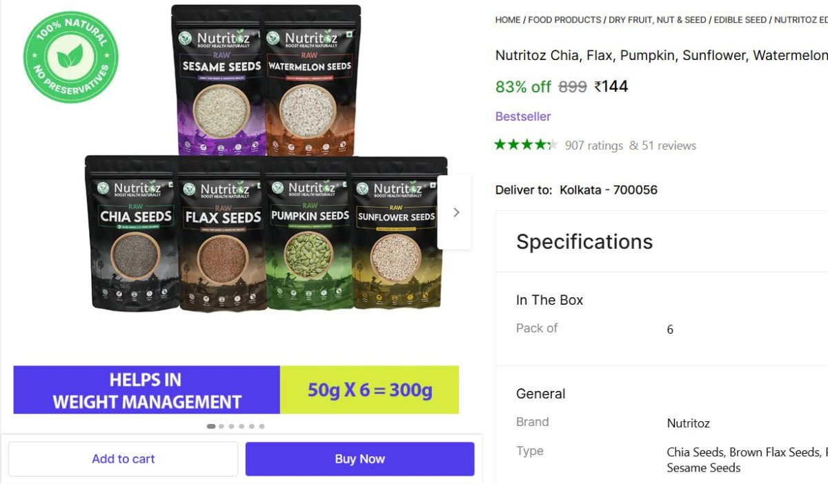 🔥  Seeds Combo Pack of 6 (50G) (300 g, Pack of 6) @ �