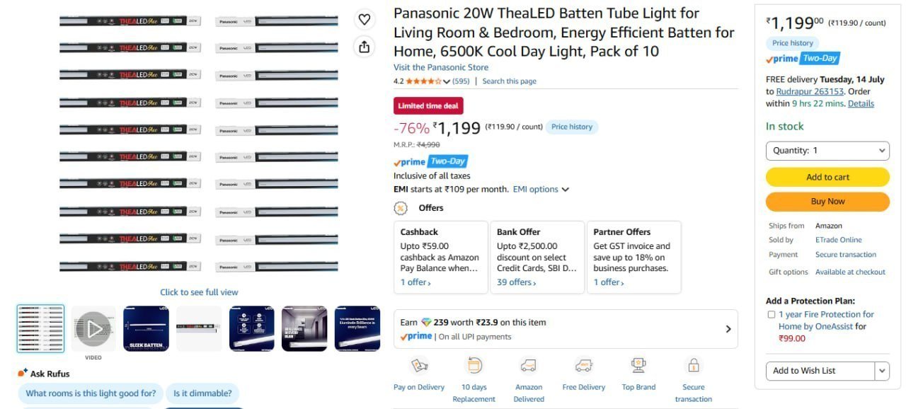 Panasonic 20w Thealed Batten (pack Of 10) 1199