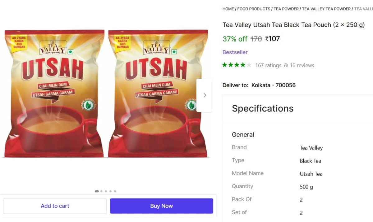 🔥  Tea Valley Utsah Black Tea 500g, @ ₹107

🔗 

