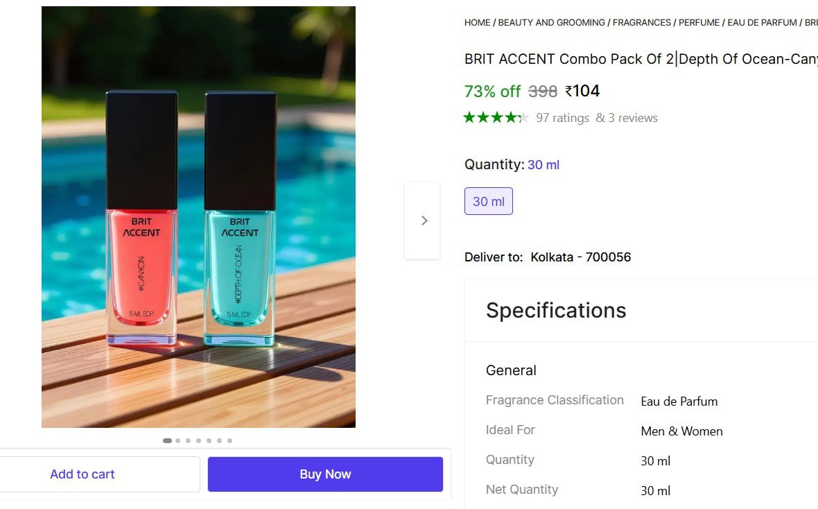 🔥  BRIT ACCENT Combo Pack Of 2  Eau de Parfum @ ₹10