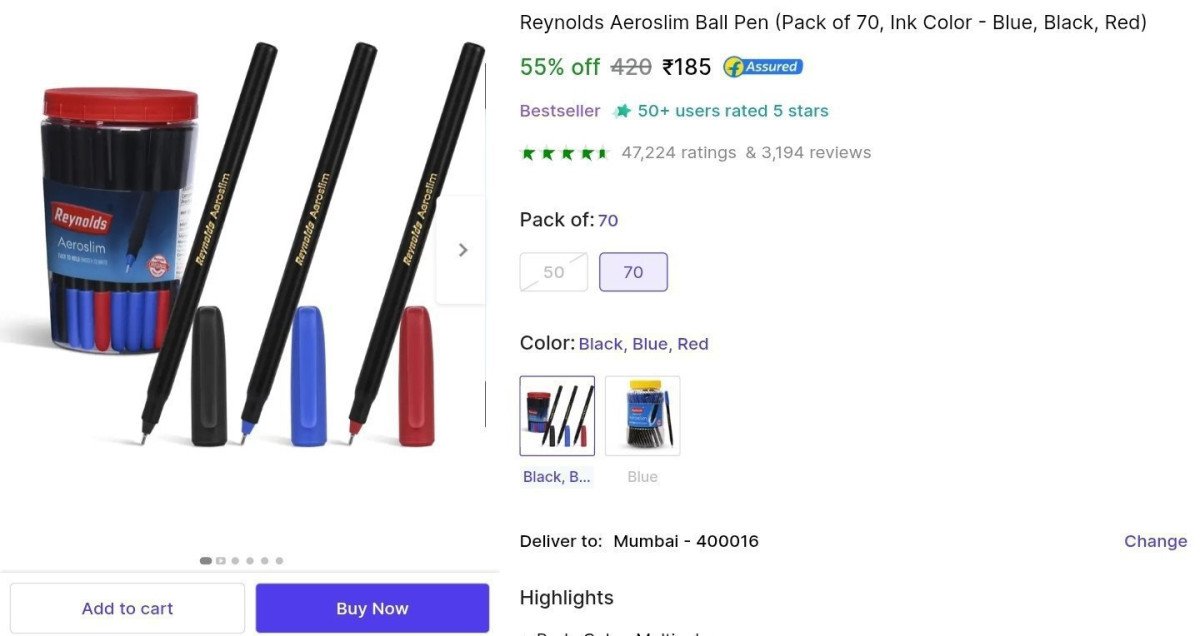 🔥  Reynolds Ball Pen (70pcs) at ₹185

🔗 

More D