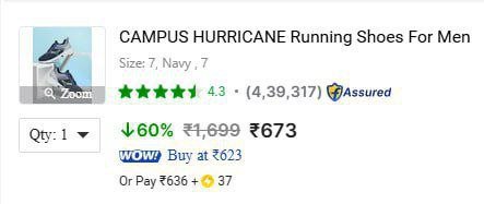 Flipkart | 60% Off - CAMPUS Shoes For Men At Rs.673

🔗  
