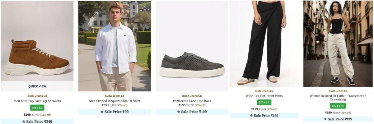AJIO Loot : Upto 96% Off On Buda Jeans Co Clothing.

Men : 
