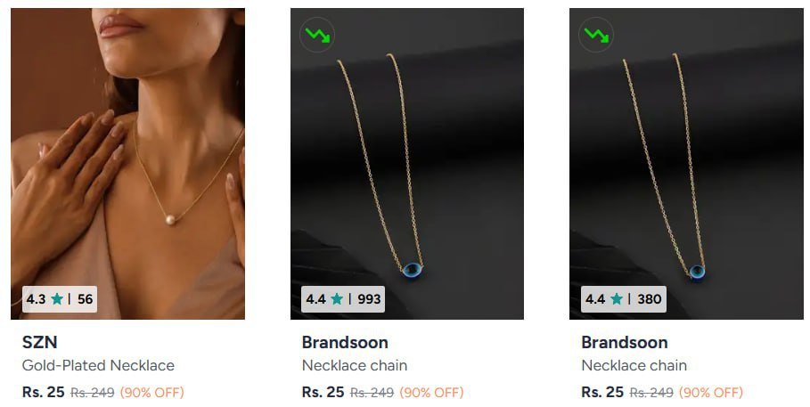 Myntra | Flat 90% Off On Women Necklace Chain Starting From 
