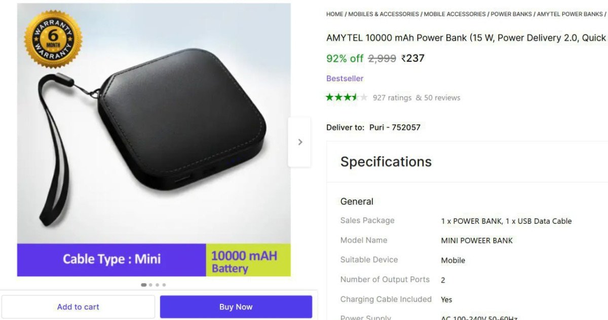 🔥  10000 mAh Power Bank @ ₹237

🔗 

More Details