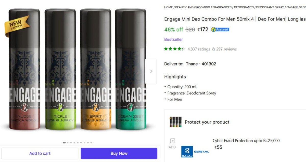 🔥  Engage Mini Deo Combo (50ml x 4) @ ₹172

🔗 

