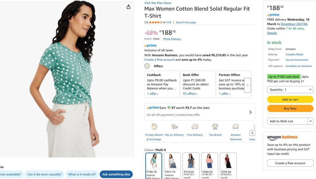 Max Women Cotton Fit T-Shirt @188.

Pack Of 2 

More Details