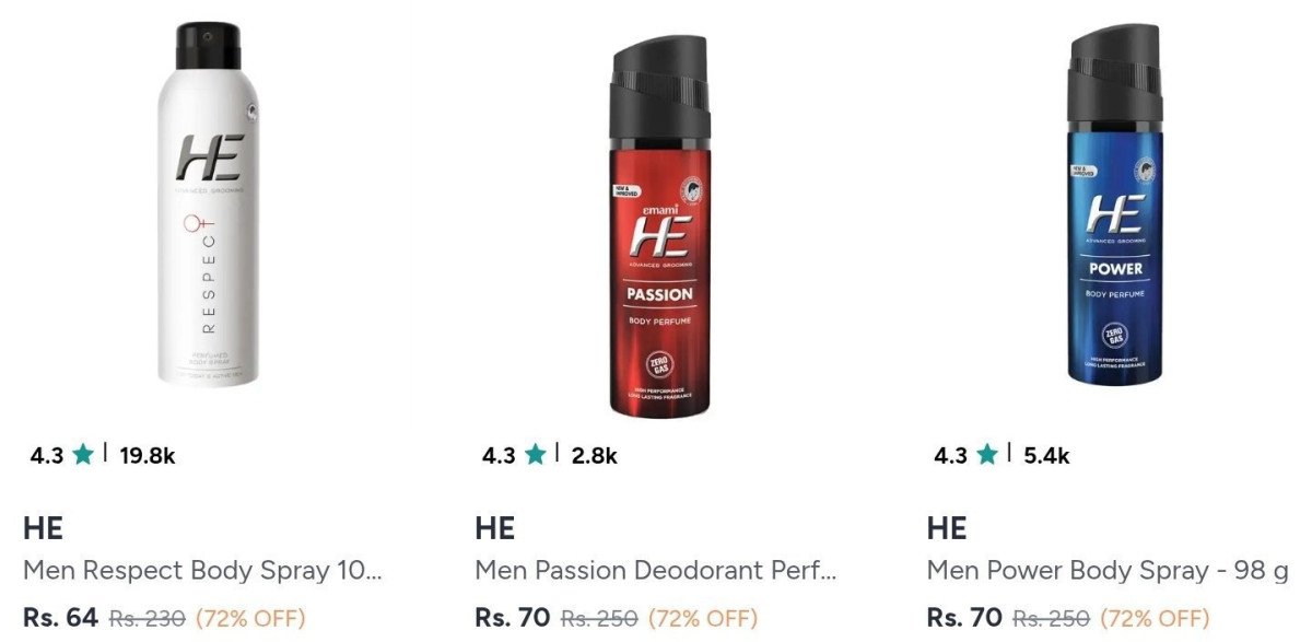 🔥HE Deodorants From ₹64

👉
💙 

More Deals! 👉 C