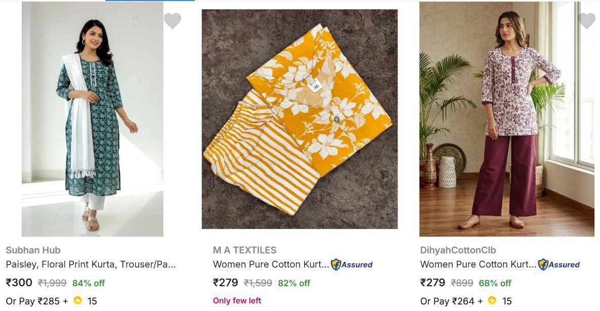 Upto 88% Off On Summer Women Ethnic.

Floral Kurta Sets : 
P