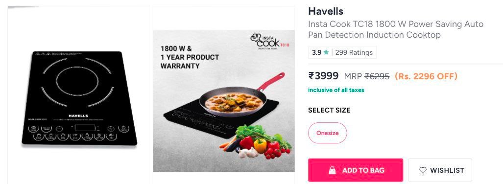 🔥Myntra | Havells TC18 Induction cooktop at 3999 + extra 