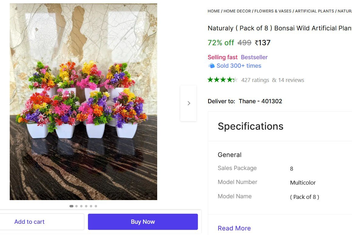 🔥  Pack Of 8 Artificial Plants With Pot @ ₹137

�