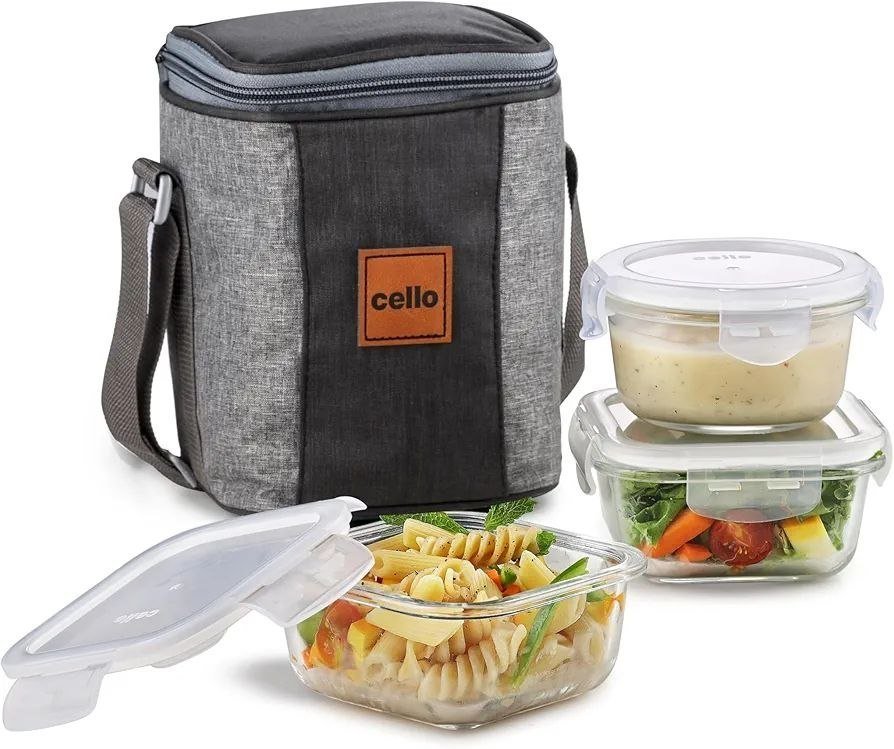 Cello Glassy Mix Lunch Box With Jacket For Office Transparent 2 X 320ml 1 X 240ml Glass Containers Microwave Safe Leadfree Toughened Glass Airtight Leakproof Tiffin Box For Daily Use Travel – Best Price in India