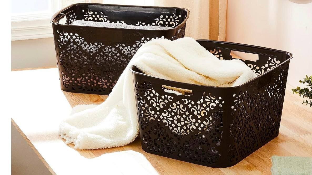 Solimo Bamboo Royal Multipurpose Storage Basket - Large (Set