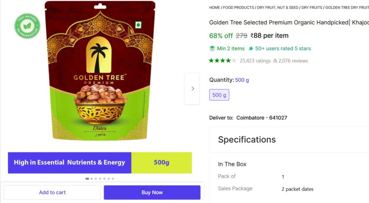 Khajoor 100% Pure Dry Dates (1 x 500 g) @ ₹88

👉

More 