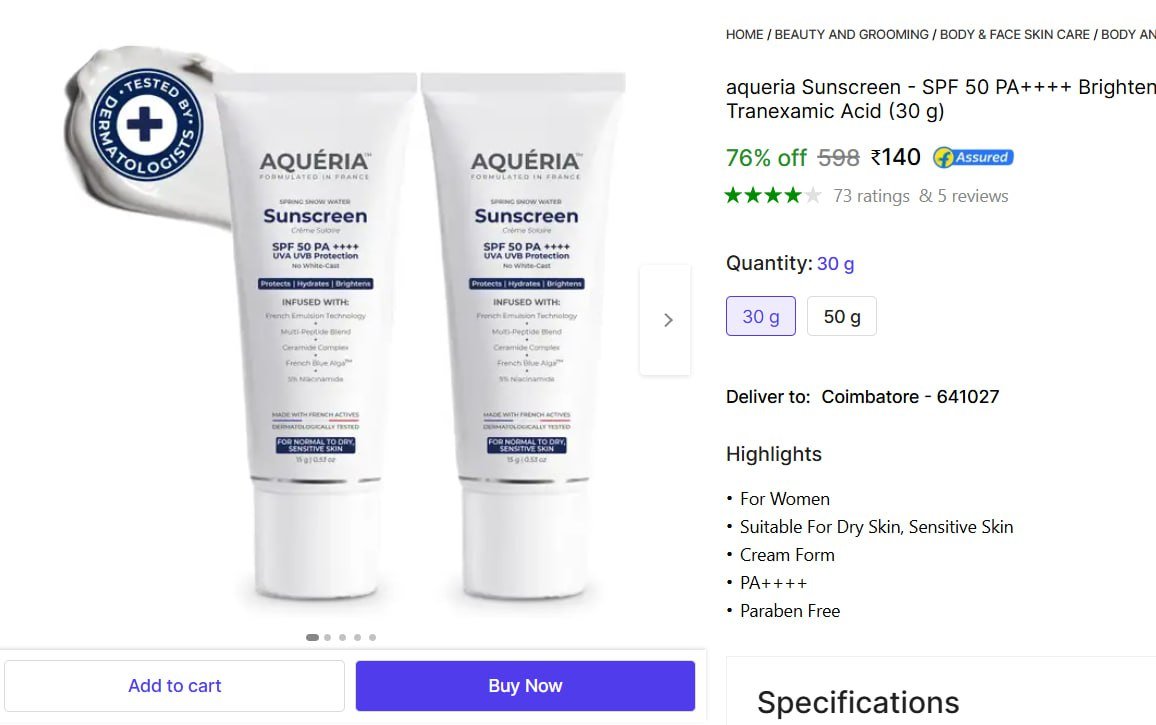 🔥  Pack Of 2 aqueria Sunscreen @ ₹140

🔗 

More 
