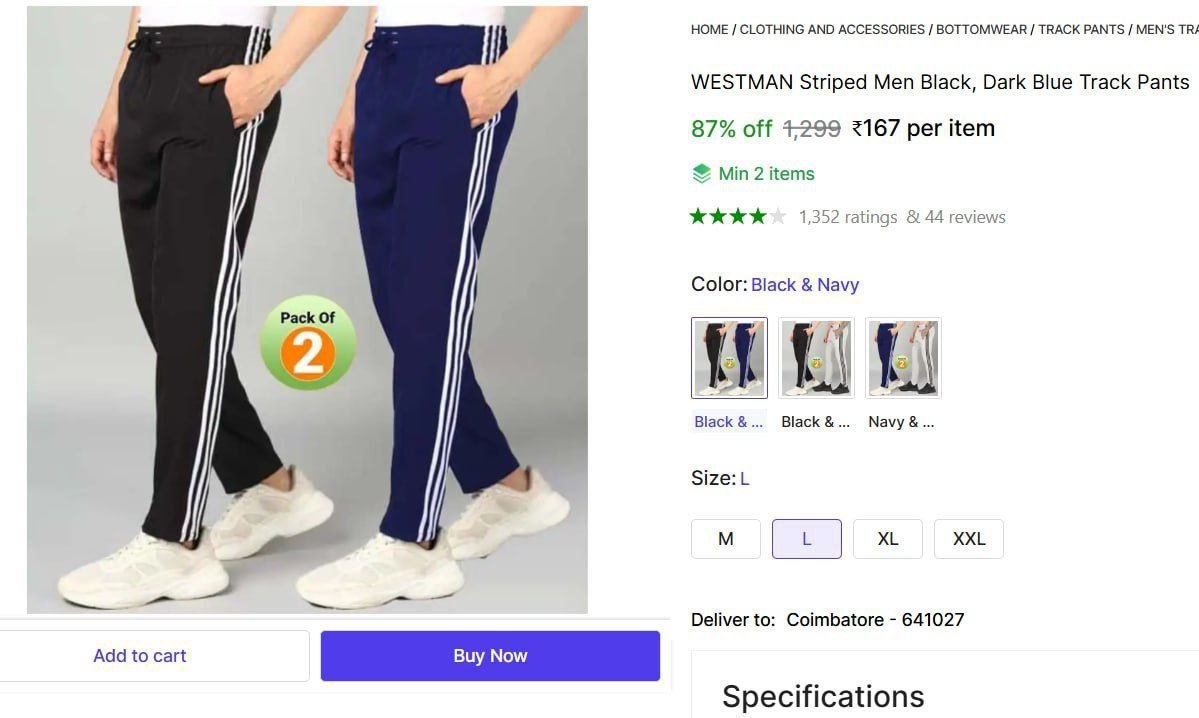 Men Striped Track Pants @ ₹167

 

Min Buy - 2

More Detai