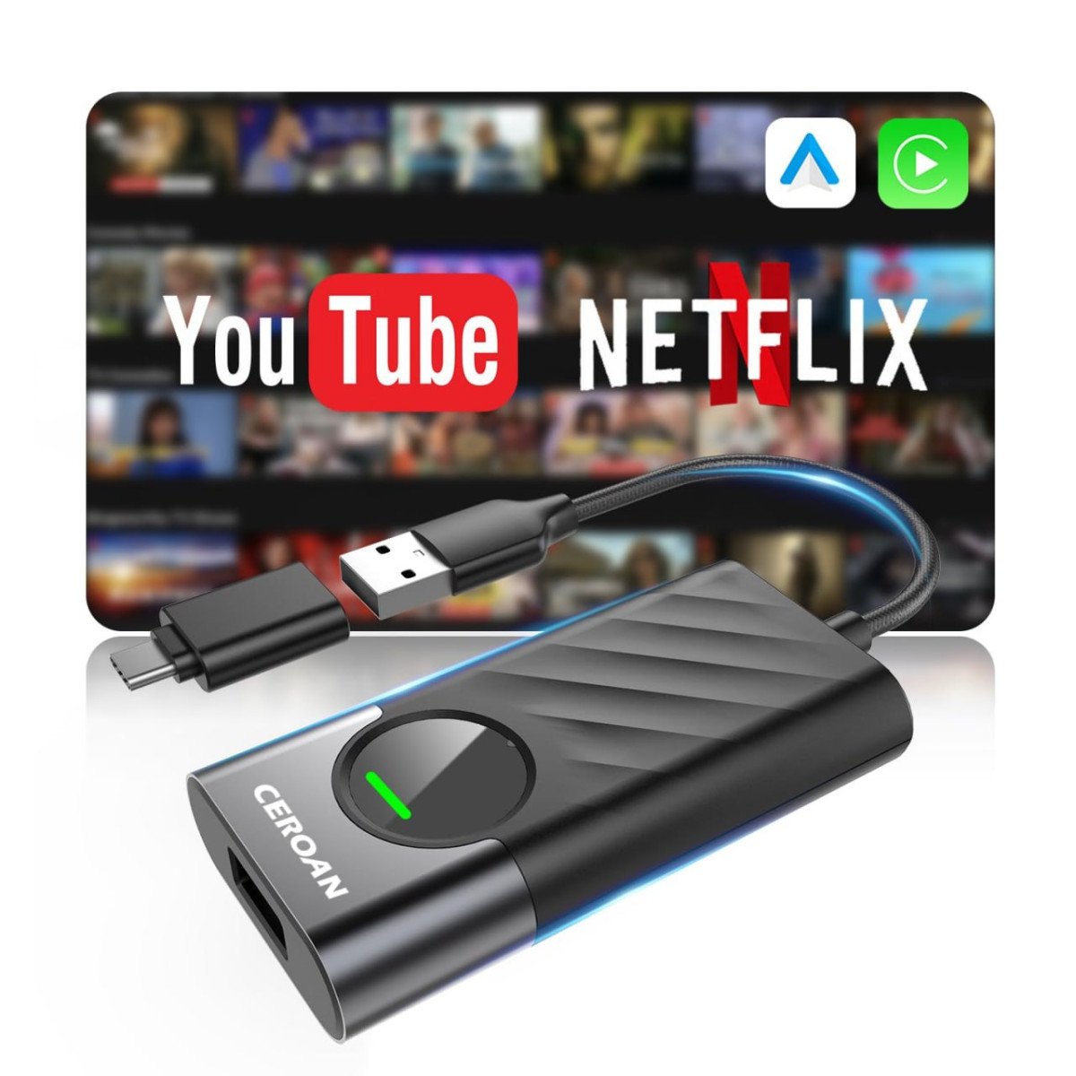 Ceroan 2-in-1 Wireless Carplay Adapter Android Auto Wireless Adapter 4 7996