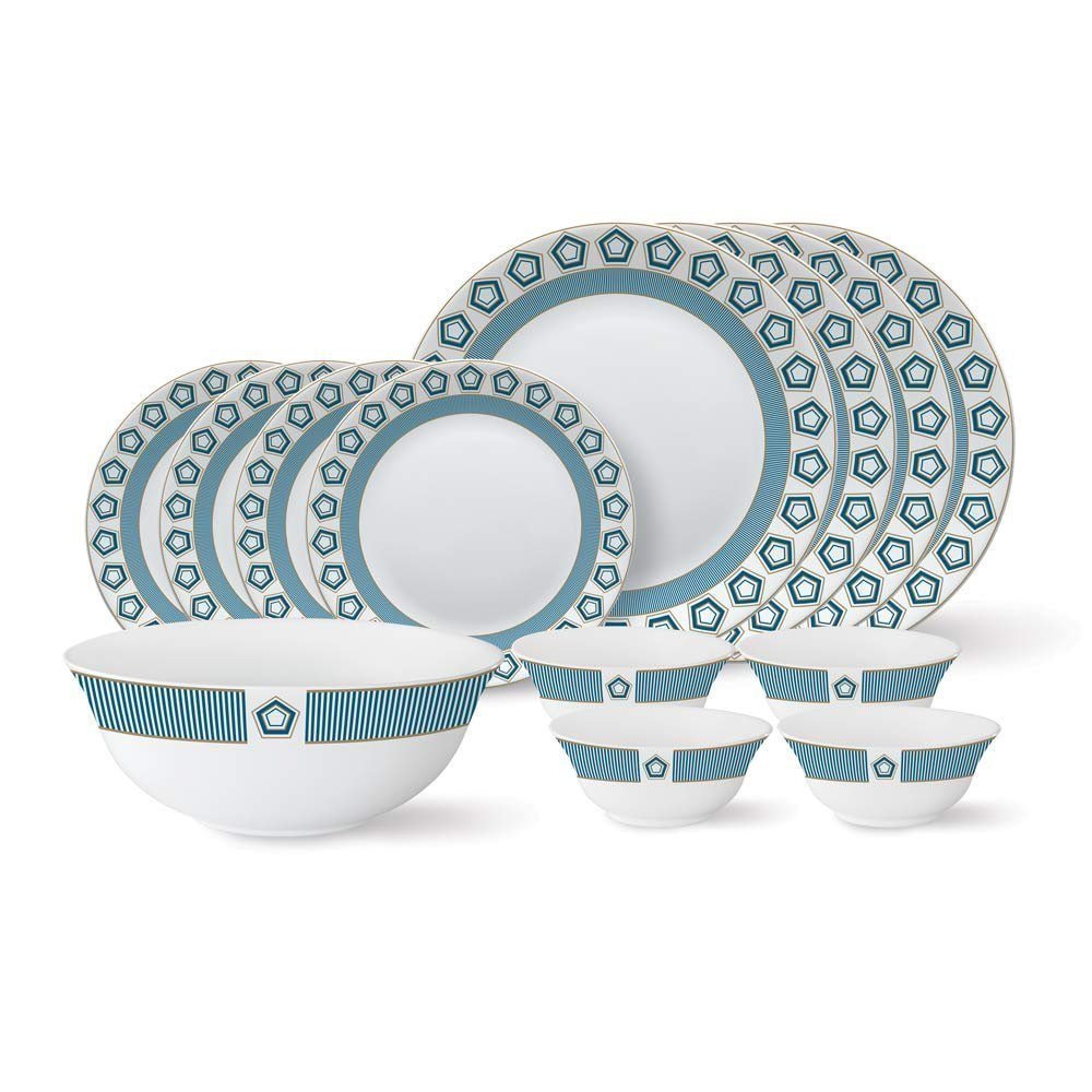 Larah By Borosil - Tiara Series Crystal 13 Pcs Opalware Dinner Set White 93