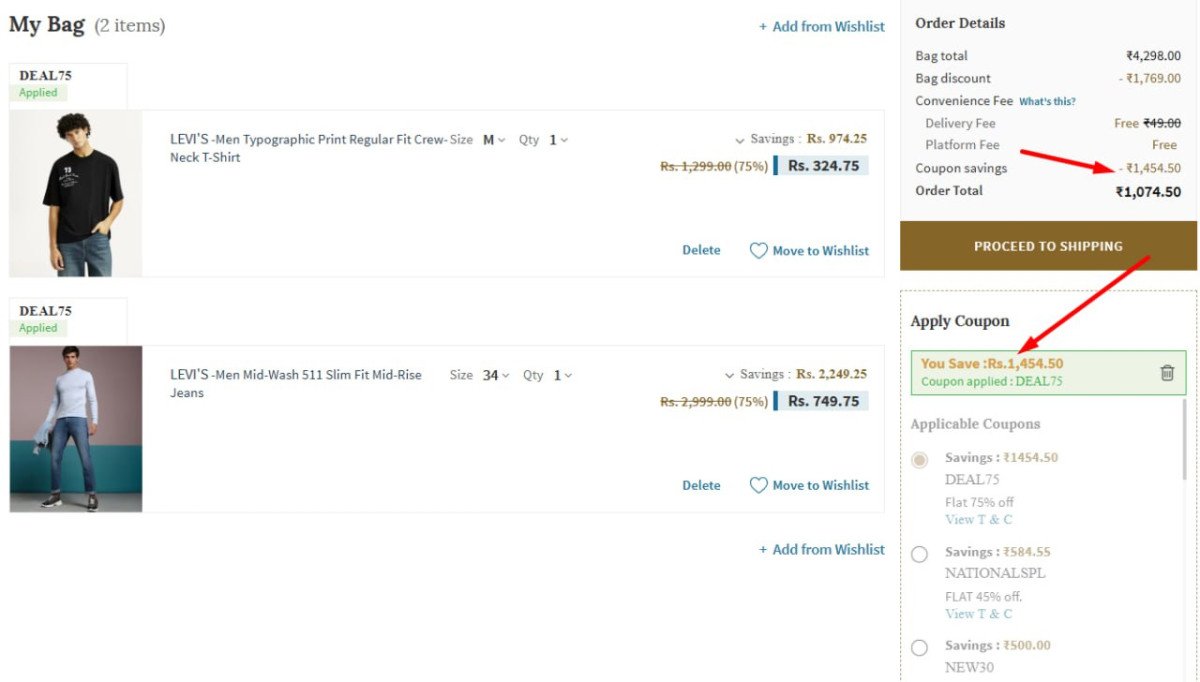 LEVI'S Upto 75% Off



Apply Coupon : DEAL75

More Details �