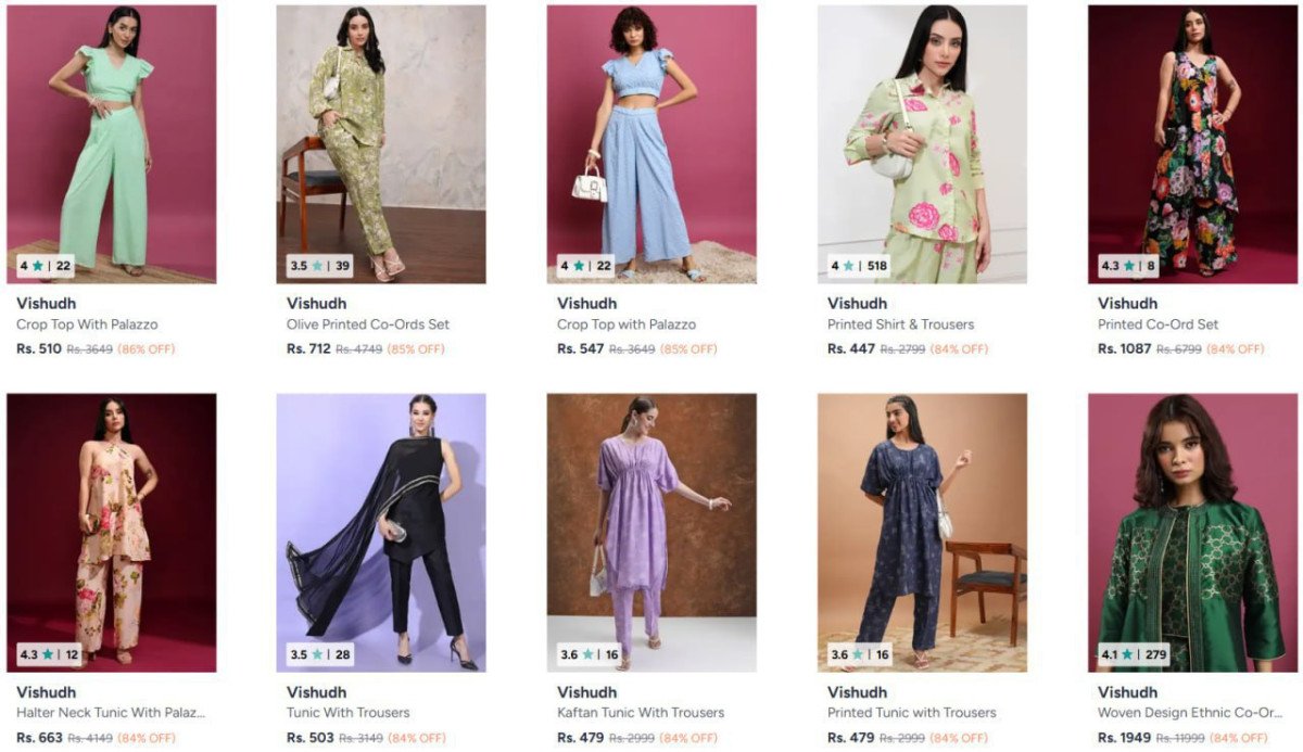 Myntra : Upto 88% Off On Vishudh Women's Clothing.



Co-Ord