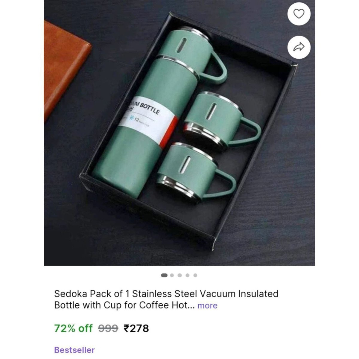 🔥  Stainless Steel Vacuum Insulated Bottle With Cup @