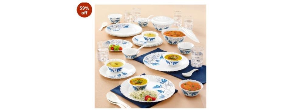 💥Larah By Borosil Opalware Dinner Set with Glasses, 40 Pi