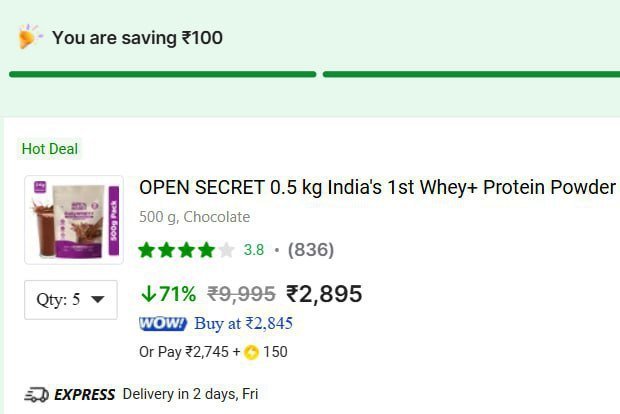Loot : Whey+ Protein Powder- 2.5 Kg at ₹2,745 | 1Kg at ₹