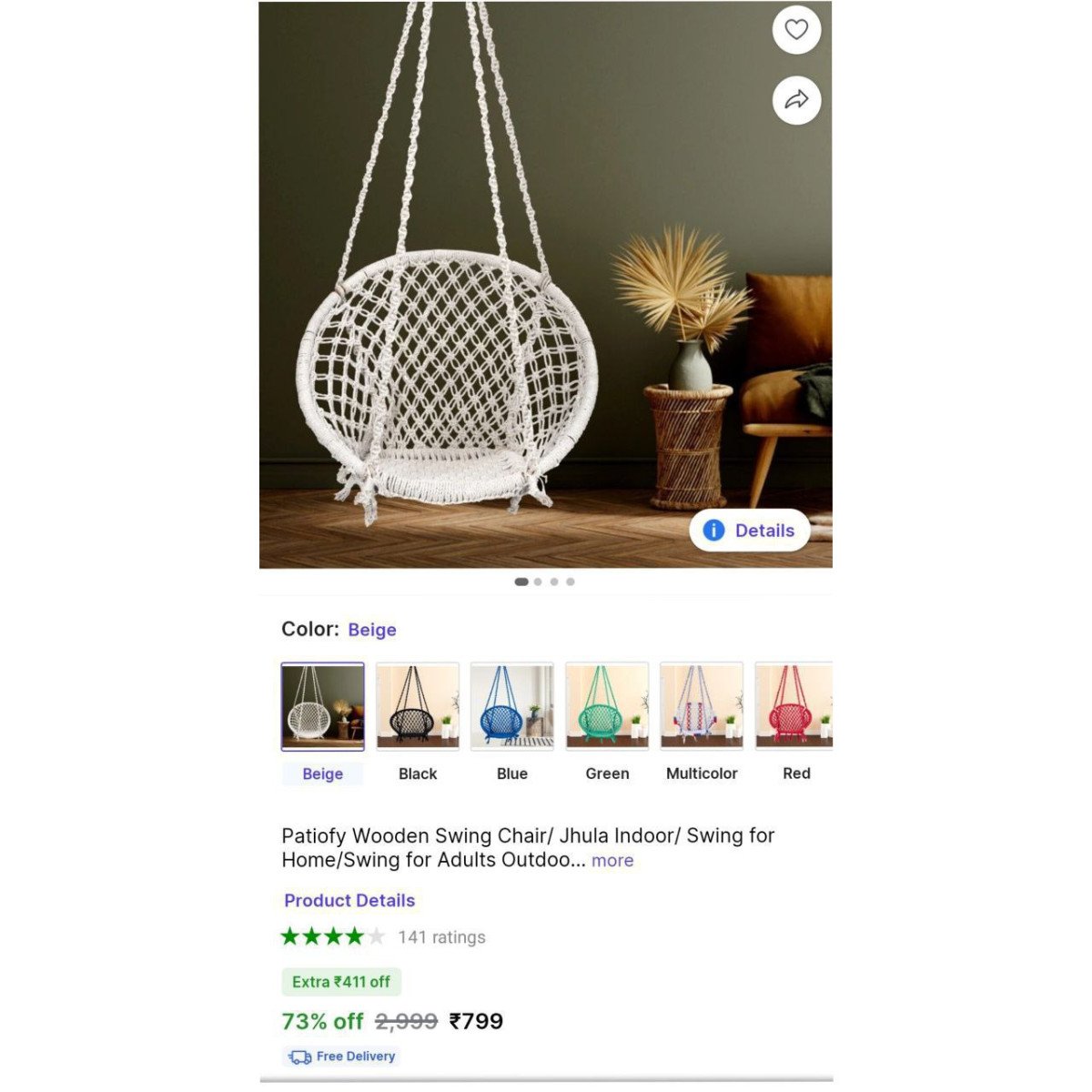 🔥  Swing Chair (Jhula) @ ₹799

🔗 

More Details 