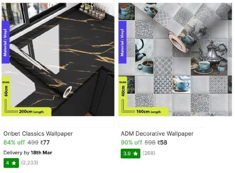 💥 Wallpapers Starting @ ₹58





More - 

More Details 