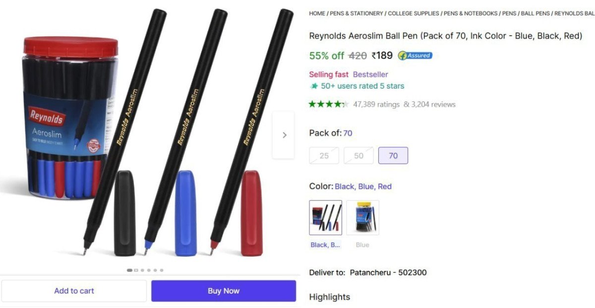 🔥  Reynolds Ball Pen (70pcs) at ₹189

🔗 

More D