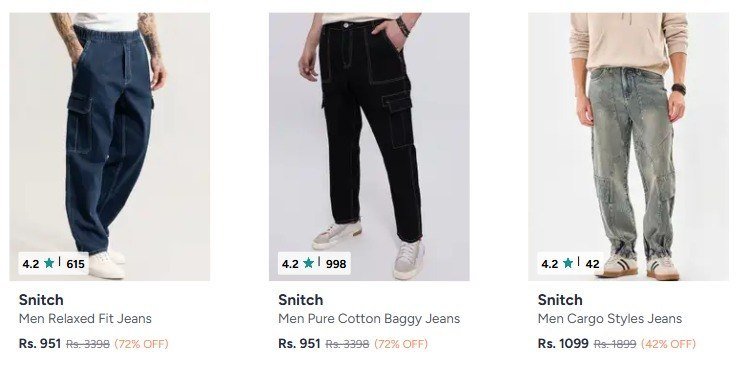 💥Myntra: Snitch Mens Cargo Trousers Starts at Rs.1099.

⚡

⚡Trousers @ 899 : 
⚡Jeans @ 951 : 
⚡Tshirts @ 449 : 
⚡Shirts @ 495 : 
⚡Shackets @ 896 : 
⚡Sweatshirts @ 835 : 

More Details...