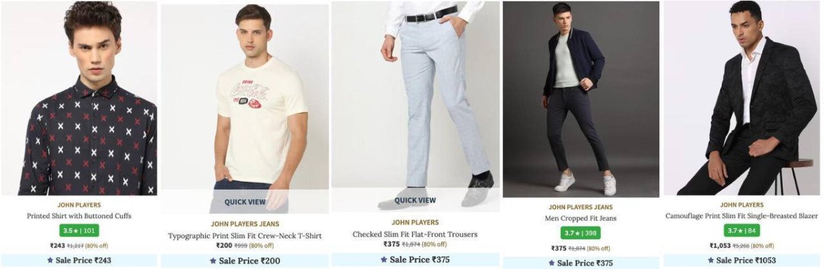 AJIO Loot : 80% Off On John Players Clothing.

Shirts : 
Tshirts : 
Trousers : 
Sweaters : 
Sweatshirts : 
Jackets : 
Jeans : 
Blazers : 
Belts : 

 🚚

More Details 👉 

📢 Join WhatsApp Deals
...