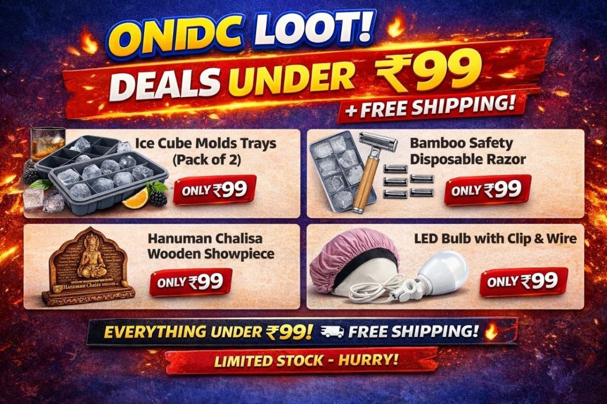 ONDC Loot : deals under 99  + Free Shipping 🔥🔥

Ice Cube Molds Trays (Pack of2) :  
Bamboo Safety Disposable Razor: 
Hanuman chalisa Wooden Showpiece: 
Womens Sleep Cap Hair (80 Pcs) : 
led bulb...