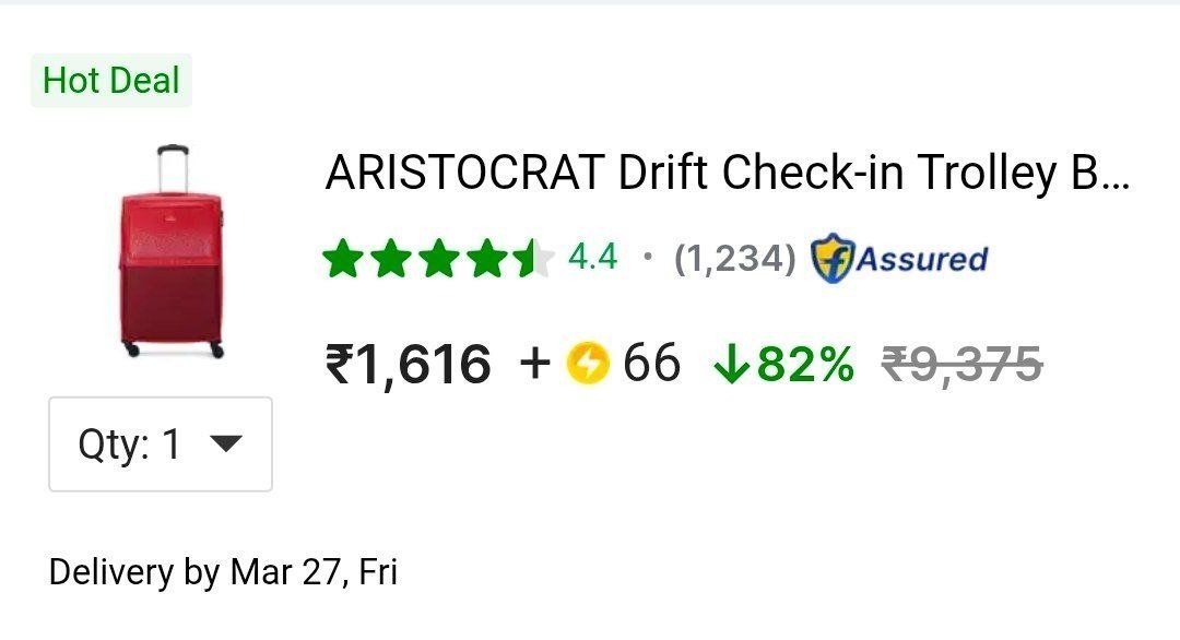 🔥Aristocrat Trolley Bag @₹1682

➡️

More Details 👉 

📢 Join WhatsApp Deals


#DealsHeaven #LootDeals #BestDeals