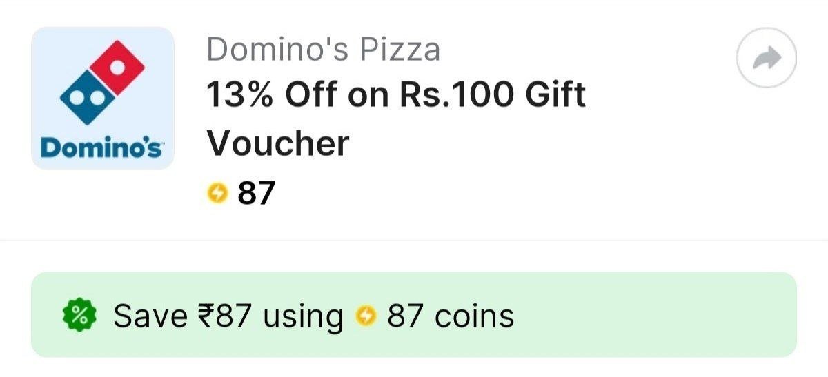 🔥Domino's ₹100 Voucher In Stock. 

➡️Claim Using 87 SuperCoins

➡️

More Details 👉 

📢 Join WhatsApp Deals


#DealsHeaven #LootDeals #BestDeals