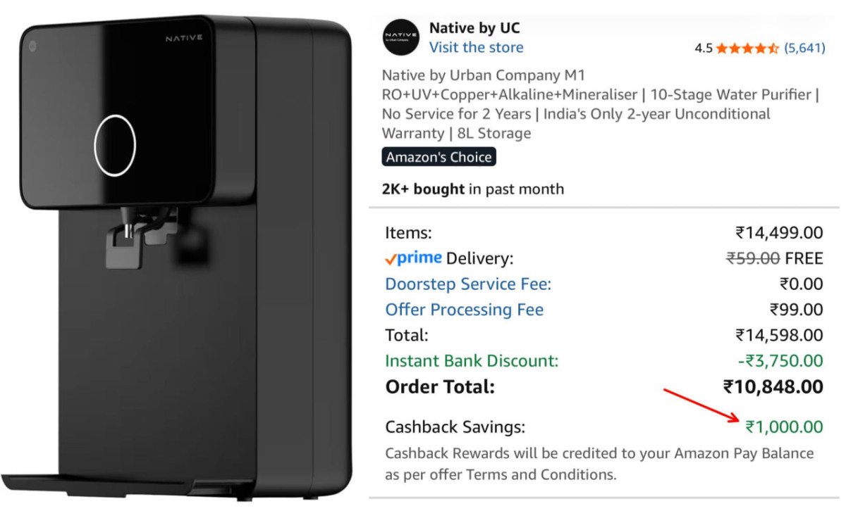 Best RO at Lowest Price 👇🥳

Urban Company M1 Water Purifier @ ₹9848 After Cashback*

Collect ₹1000 CB Offer 


Now Buy with Axis CC 


Flat ₹3750 Off with Axis Cards + ₹1000 Cashback.

M...