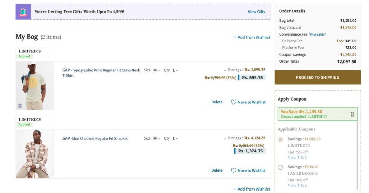 AJIO Loot:

GAP Clothing - FLAT 75% Off 

🌟 Apply Code: LIMITED75

Men's :   
Women's :  

More Details 👉 

📢 Join WhatsApp Deals


#DealsHeaven #LootDeals #BestDeals