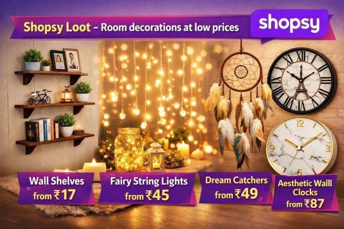 Shopsy Loot - Room decorations at low prices🔥

● Wall Shelves from ₹17- 
👉 

● Fairy String Lights from ₹45-
👉 

● Dream Catchers from ₹49 - 
👉 

● Aesthetic Wall Clocks from...
