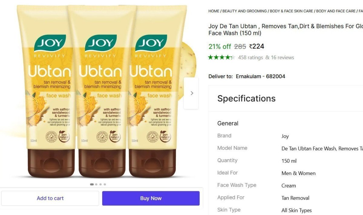 Joy De Tan Ubtan Face Wash 150 Ml 224 – Best Price in India