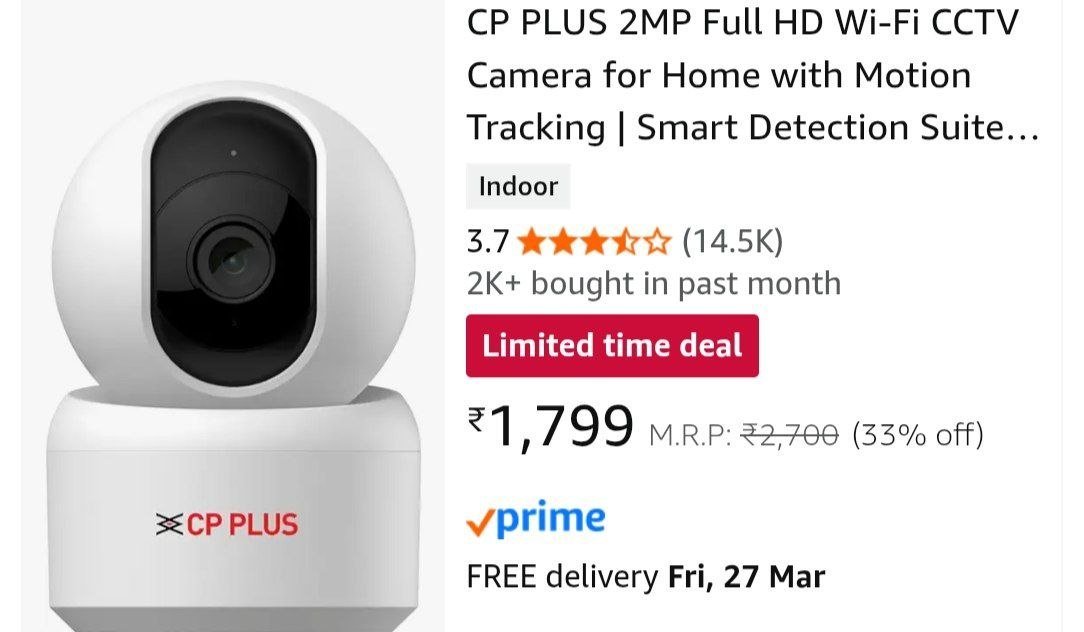 Upto 35% Off On CP PLUS Smart CCTV Night Vision Camera's.

Link: 

More Details 👉 

📢 Join WhatsApp Deals


#DealsHeaven #LootDeals #BestDeals